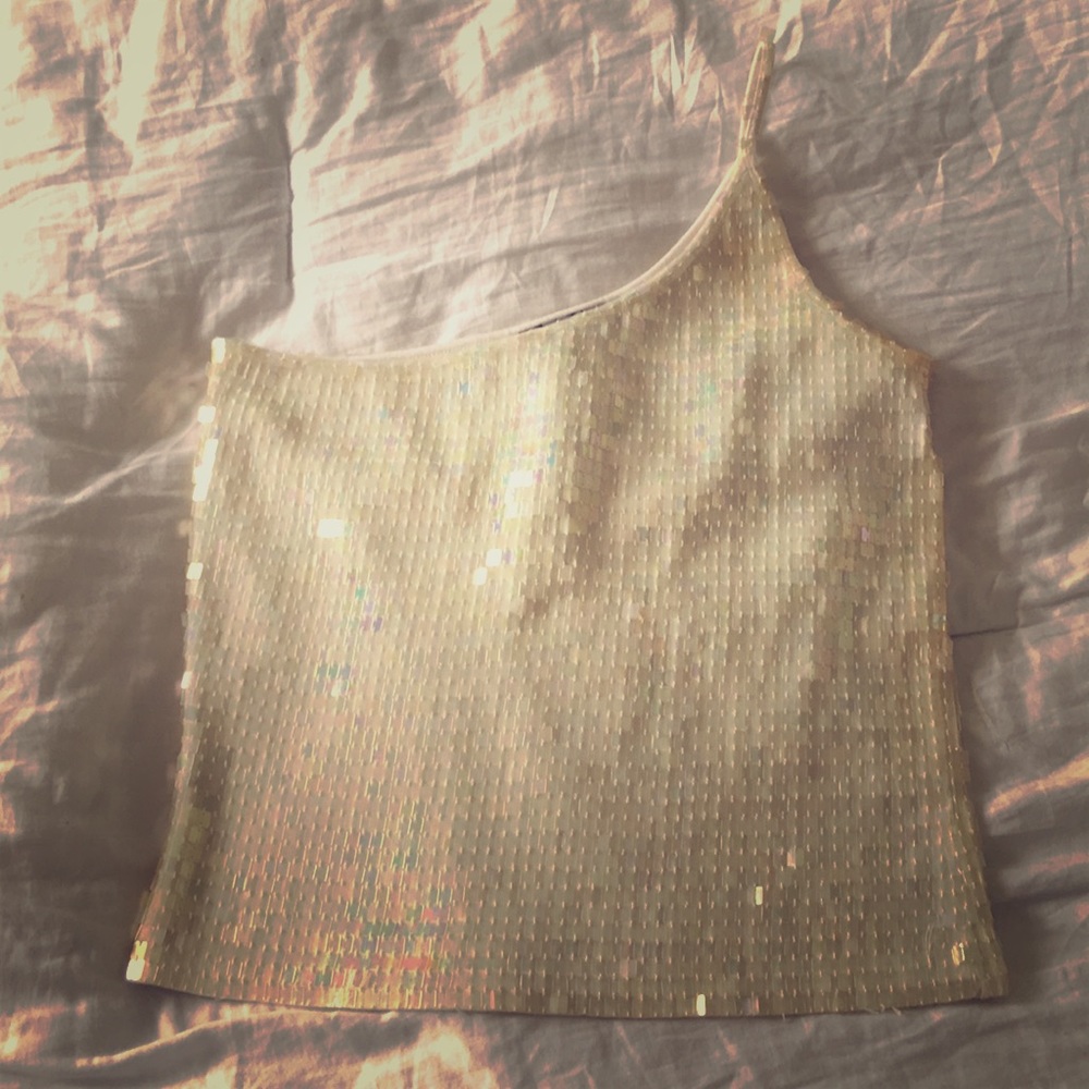 EXPRESS One shoulder sequins fitted top